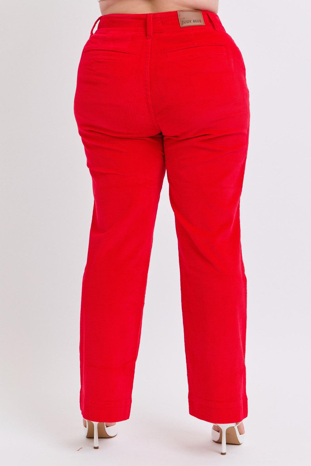 Judy Blue High Waist Corduroy Trouser Wide Leg- Ruby - Plus Sizing