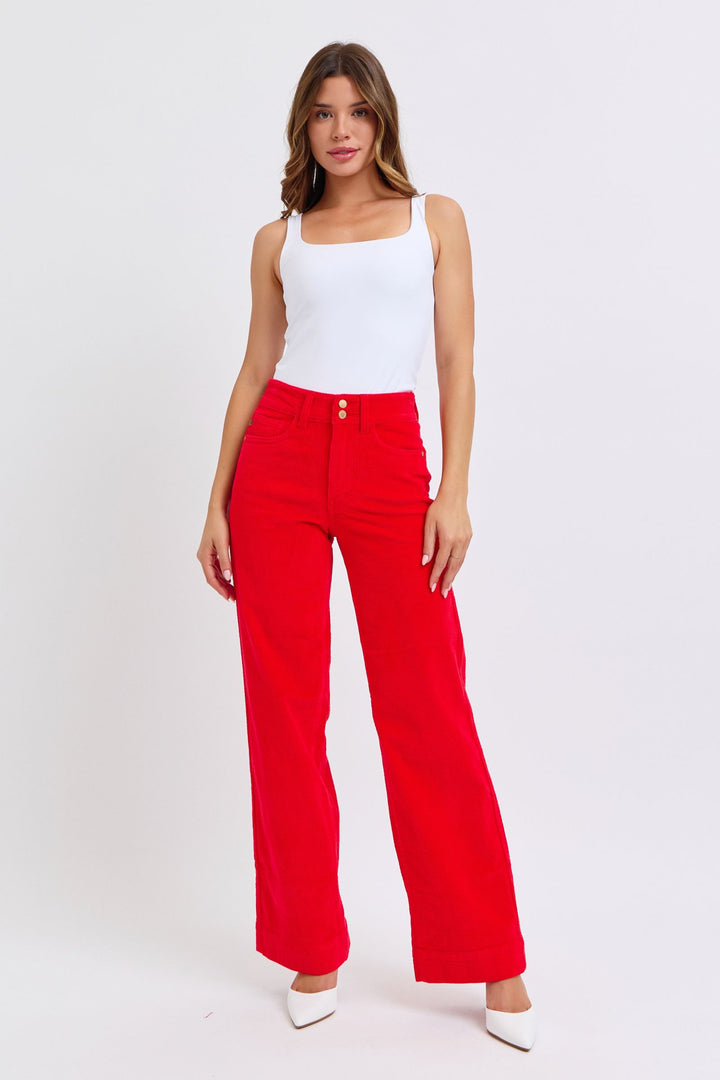 Judy Blue High Waist Corduroy Trouser Wide - Ruby