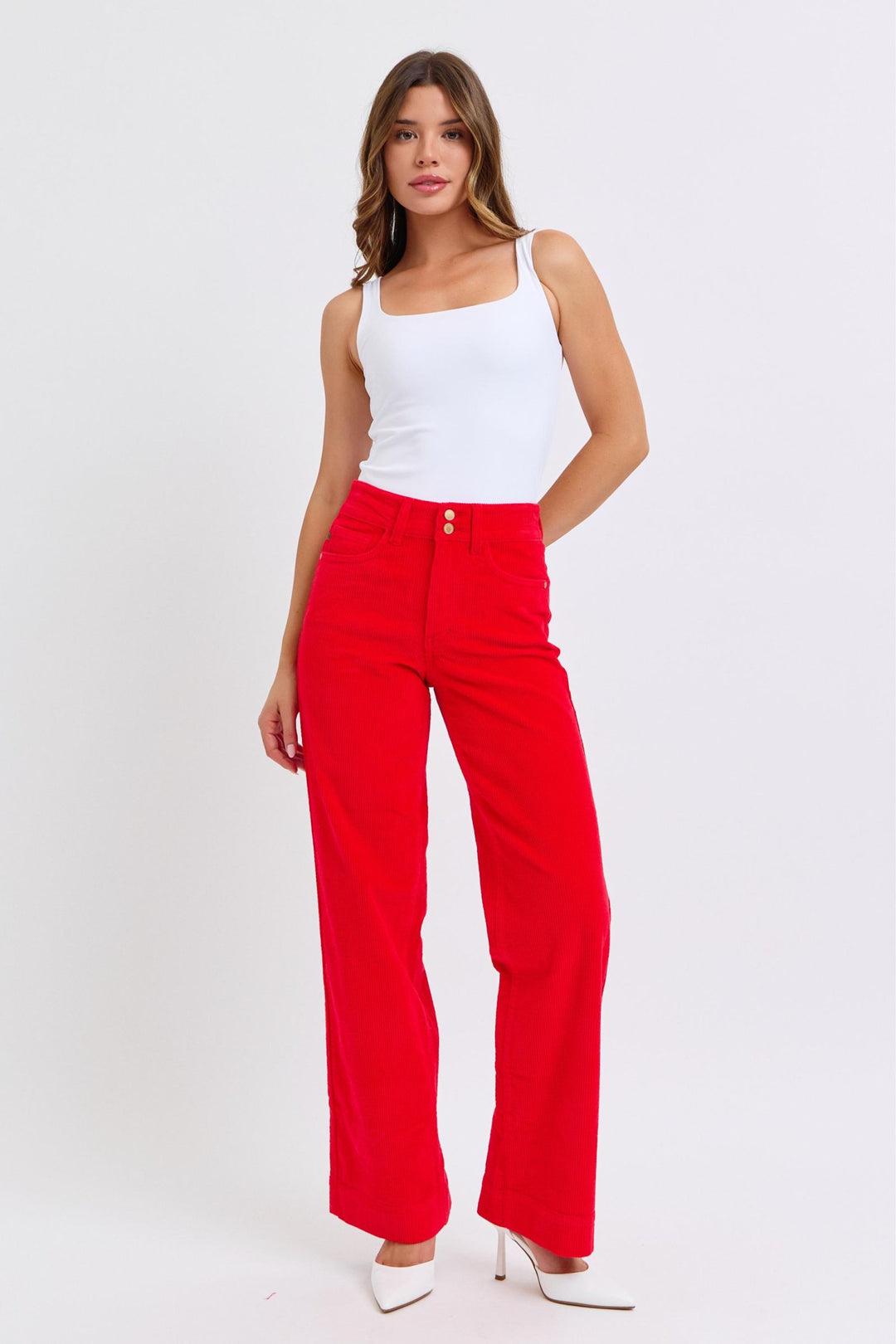 Judy Blue High Waist Corduroy Trouser Wide - Ruby