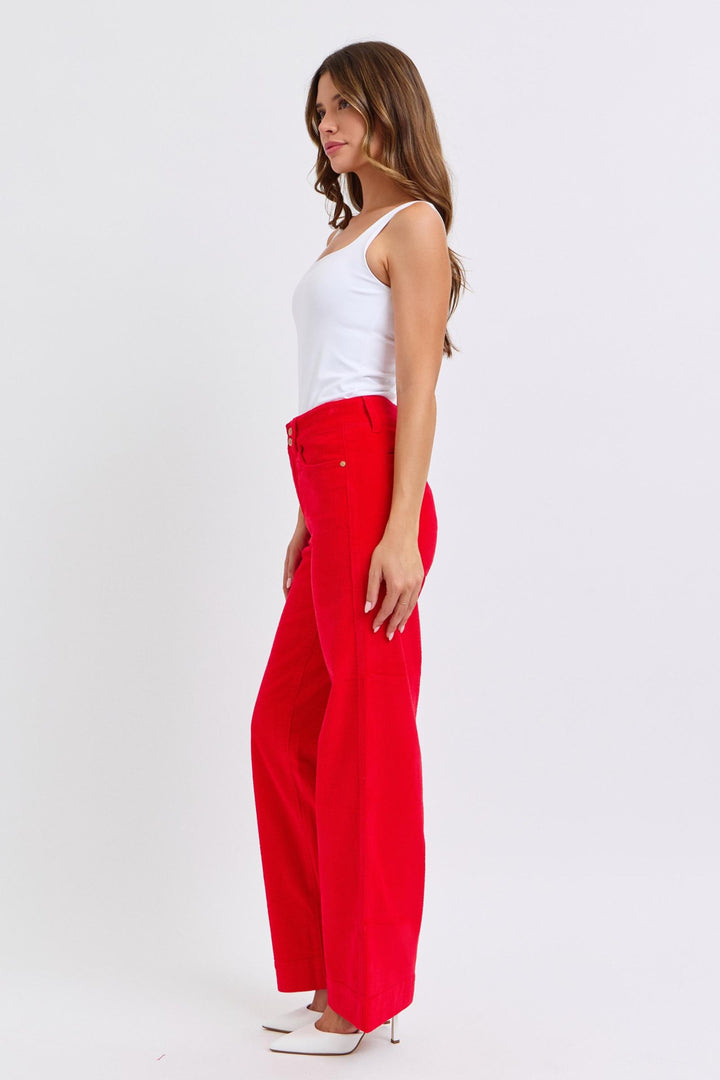 Judy Blue High Waist Corduroy Trouser Wide - Ruby