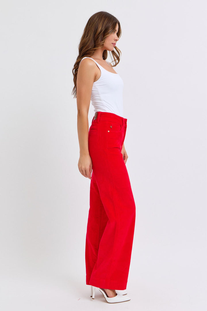 Judy Blue High Waist Corduroy Trouser Wide - Ruby