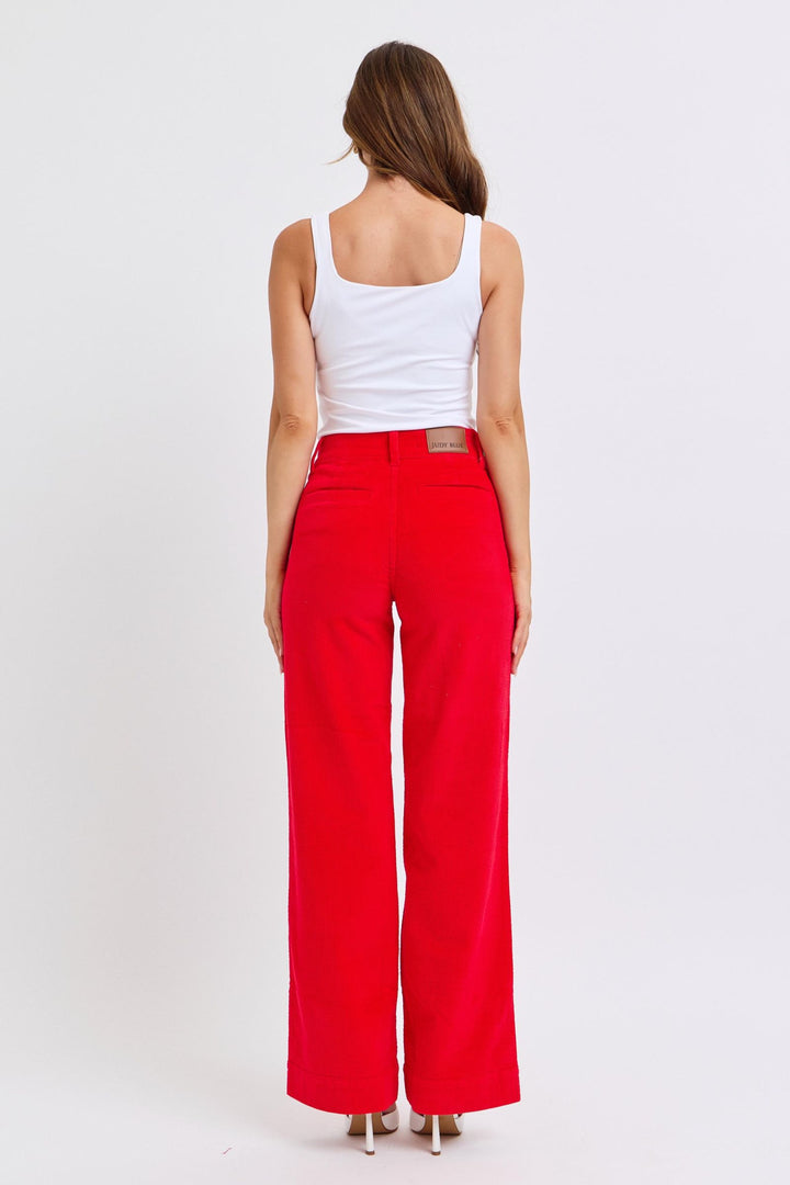 Judy Blue High Waist Corduroy Trouser Wide - Ruby