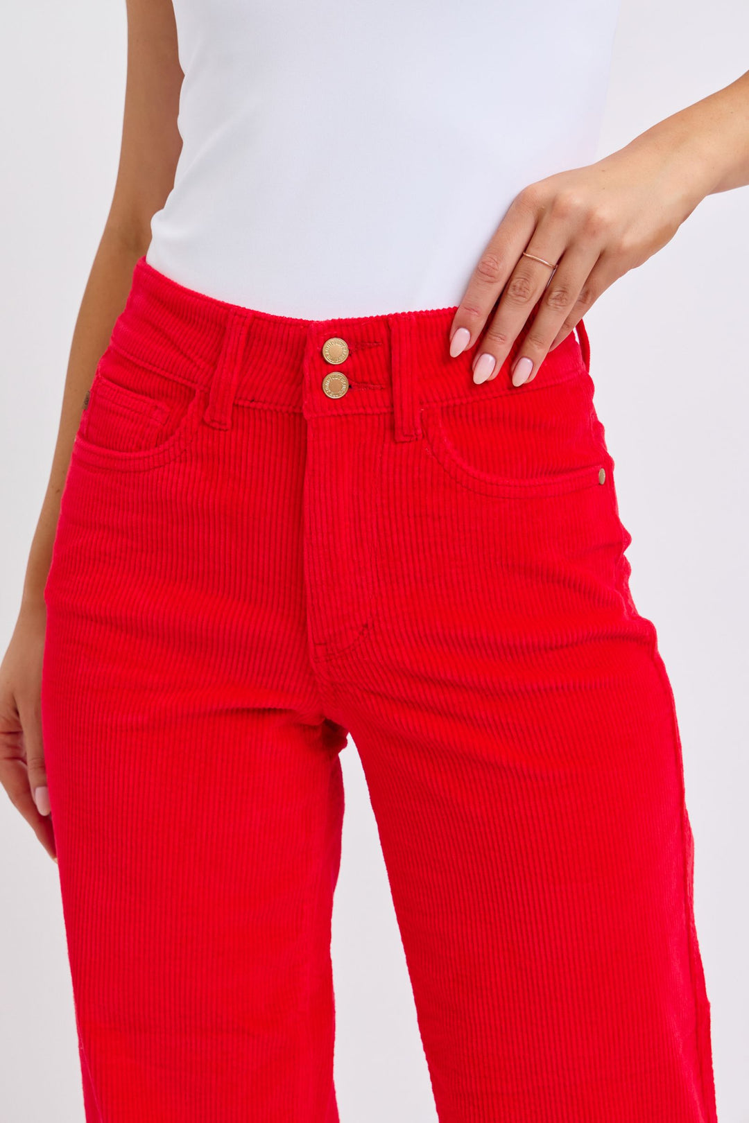 Judy Blue High Waist Corduroy Trouser Wide - Ruby