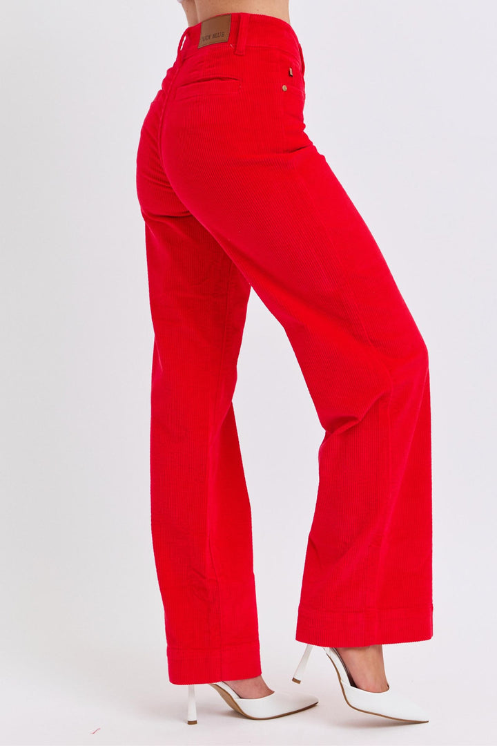 Judy Blue High Waist Corduroy Trouser Wide - Ruby