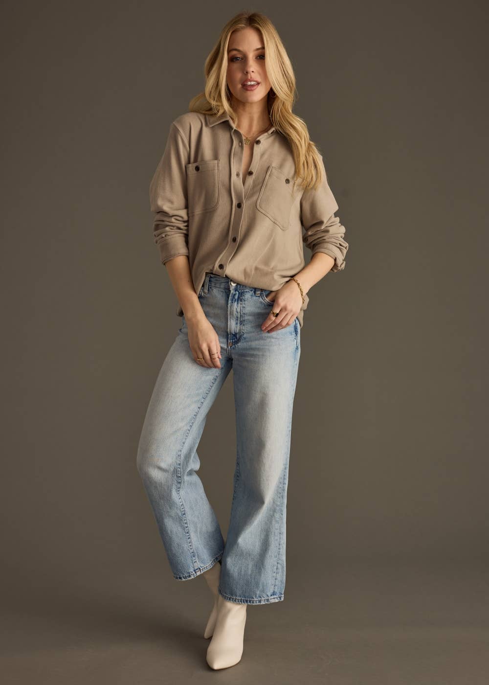 Easy Days Super Soft Button Up - Taupe