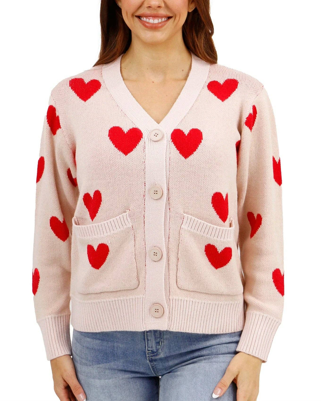 Knit Heart Cardigan in Cream