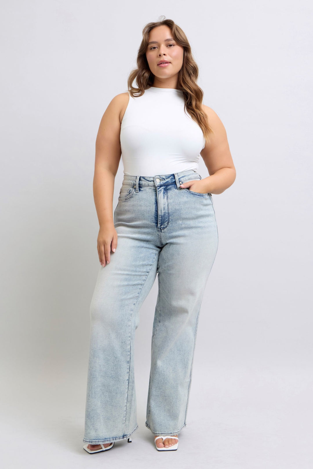 Judy Blue High Waist Tummy Control Retro Wide Denim Jean - Plus Size