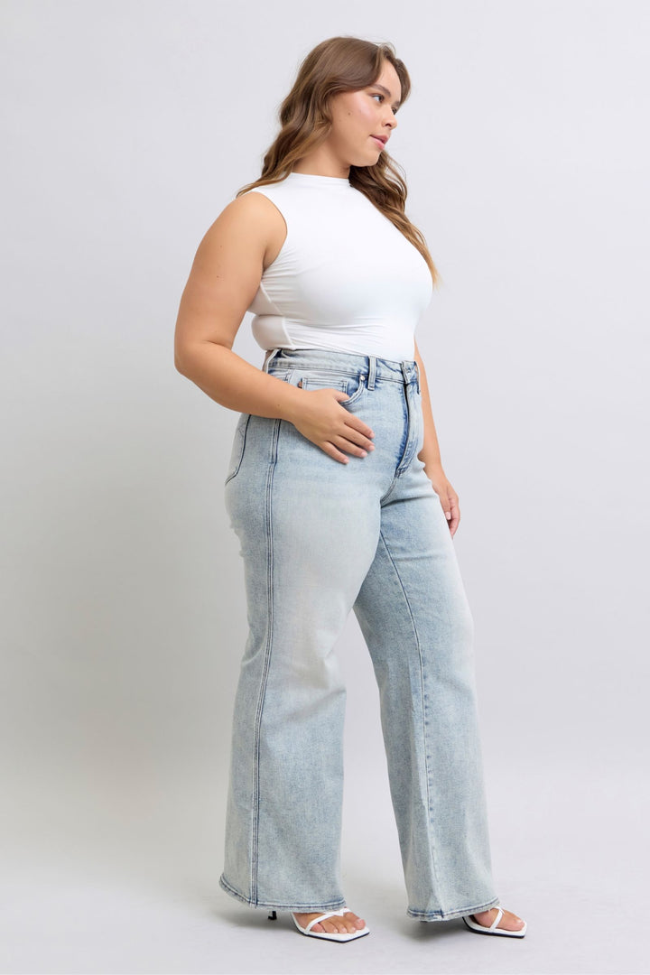 Judy Blue High Waist Tummy Control Retro Wide Denim Jean - Plus Size