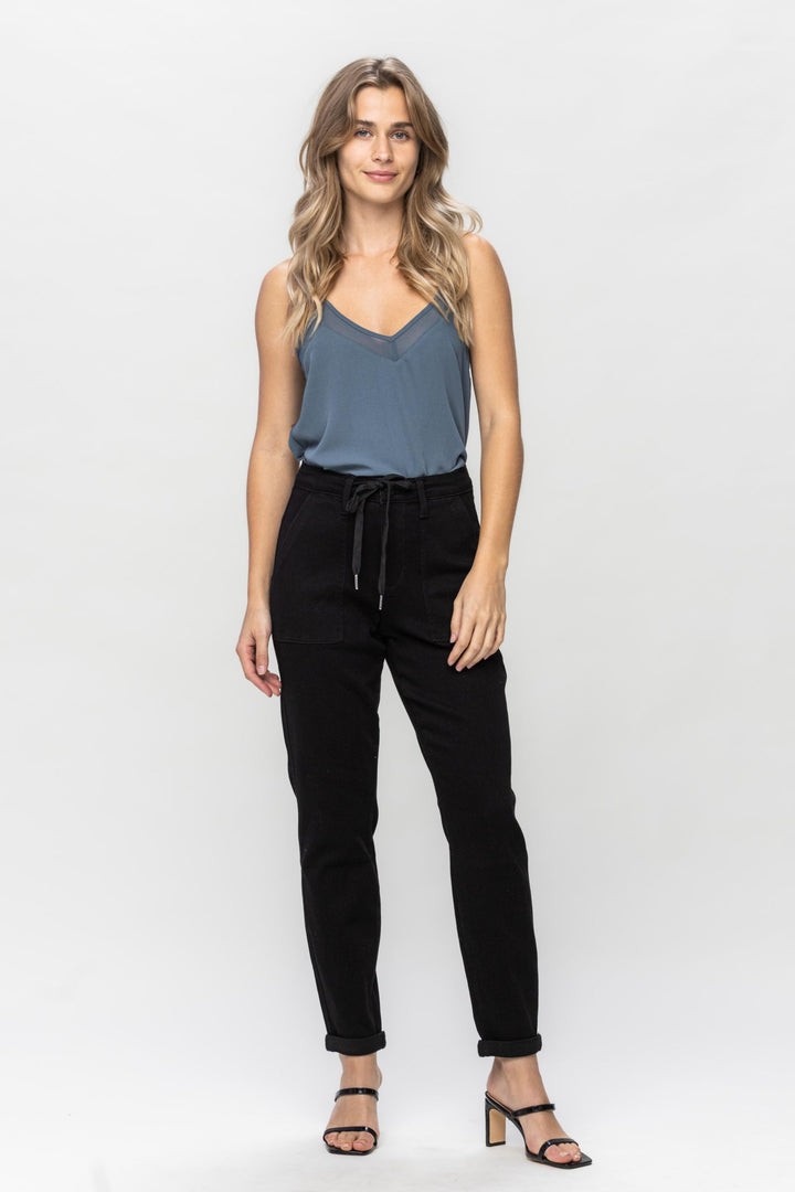 Judy Blue High Waist Double Roll Cuff Jogger - Jet Black