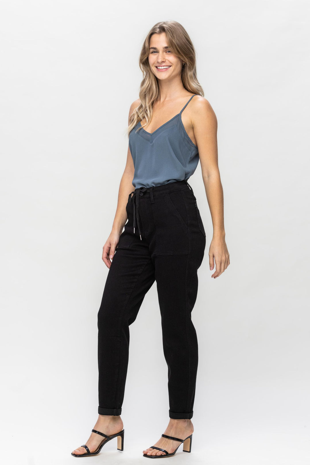 Judy Blue High Waist Double Roll Cuff Jogger - Jet Black