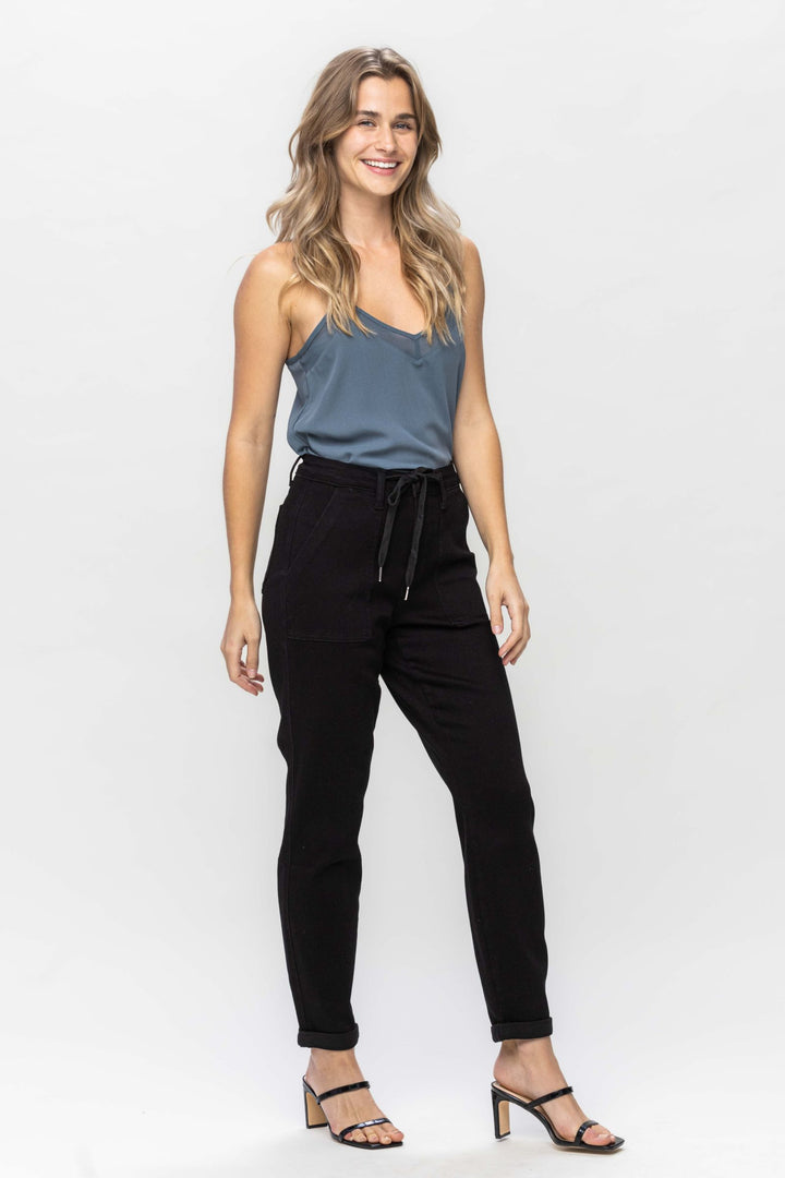 Judy Blue High Waist Double Roll Cuff Jogger - Jet Black