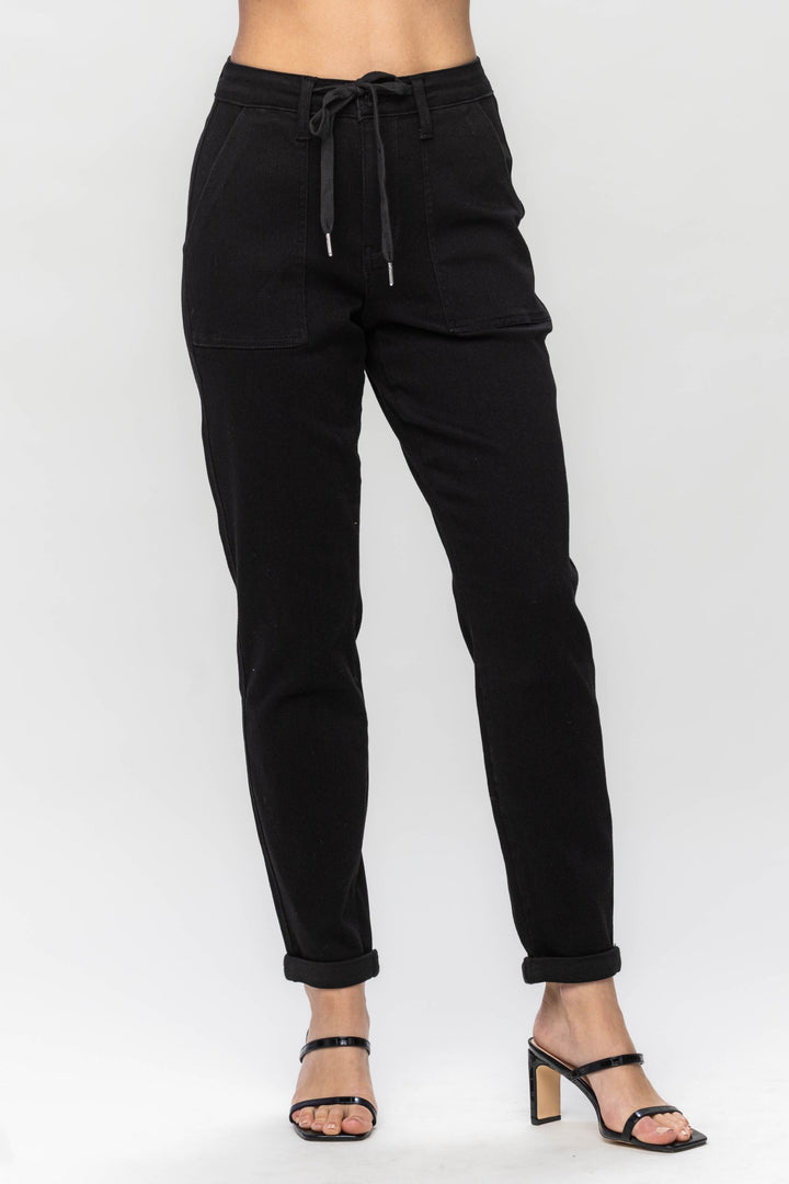 Judy Blue High Waist Double Roll Cuff Jogger - Jet Black