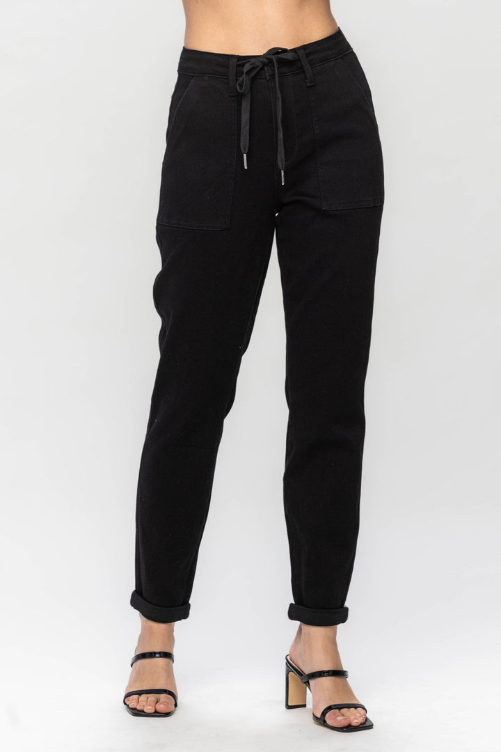 Judy Blue High Waist Double Roll Cuff Jogger - Jet Black