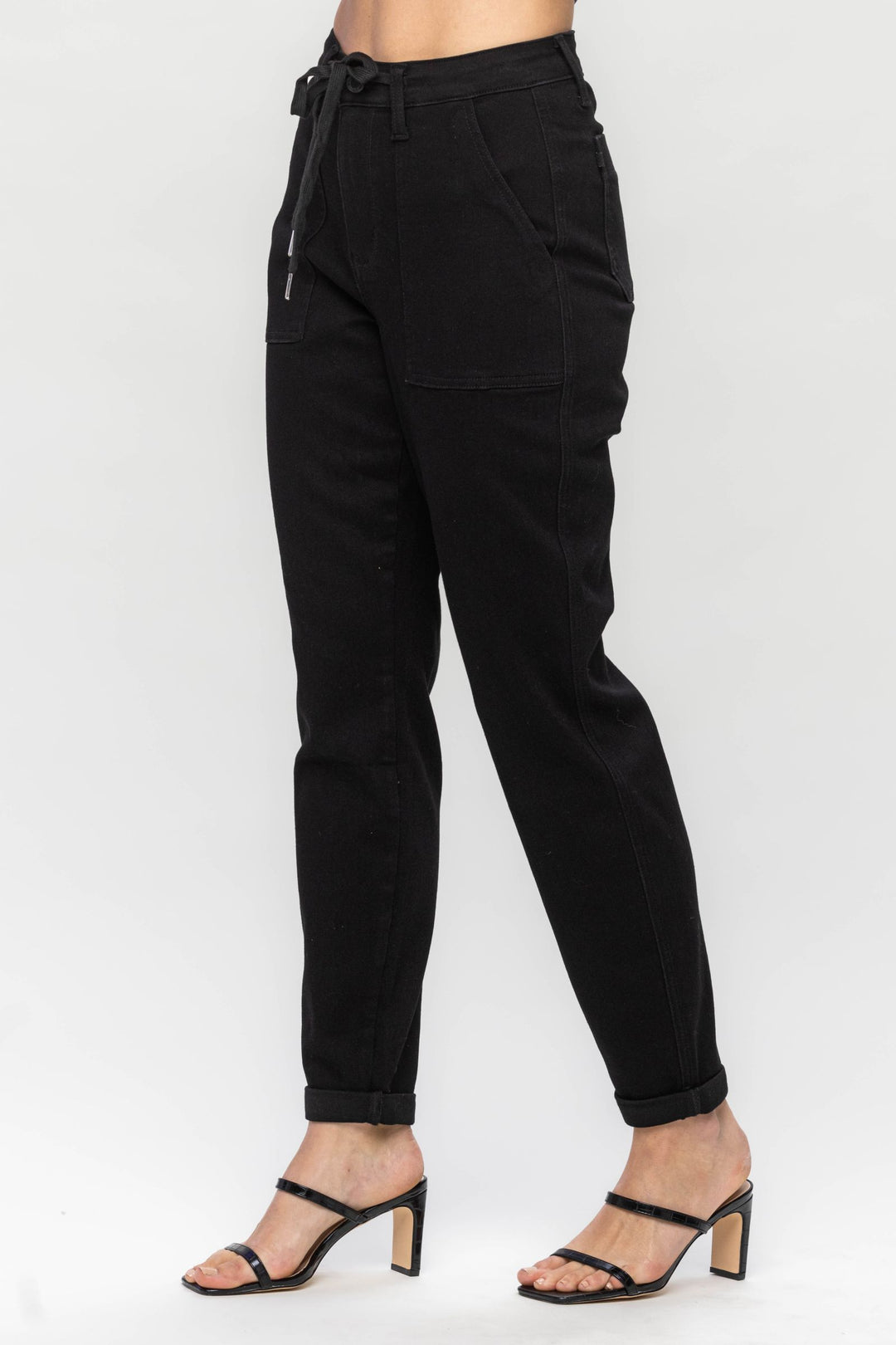 Judy Blue High Waist Double Roll Cuff Jogger - Jet Black