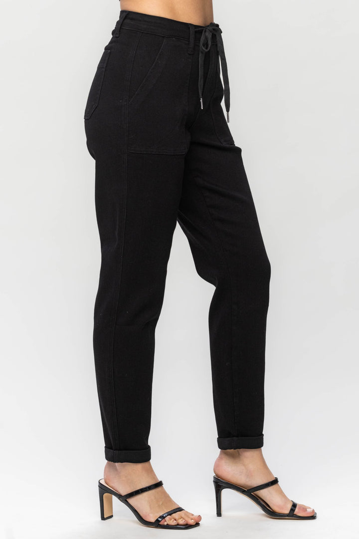 Judy Blue High Waist Double Roll Cuff Jogger - Jet Black