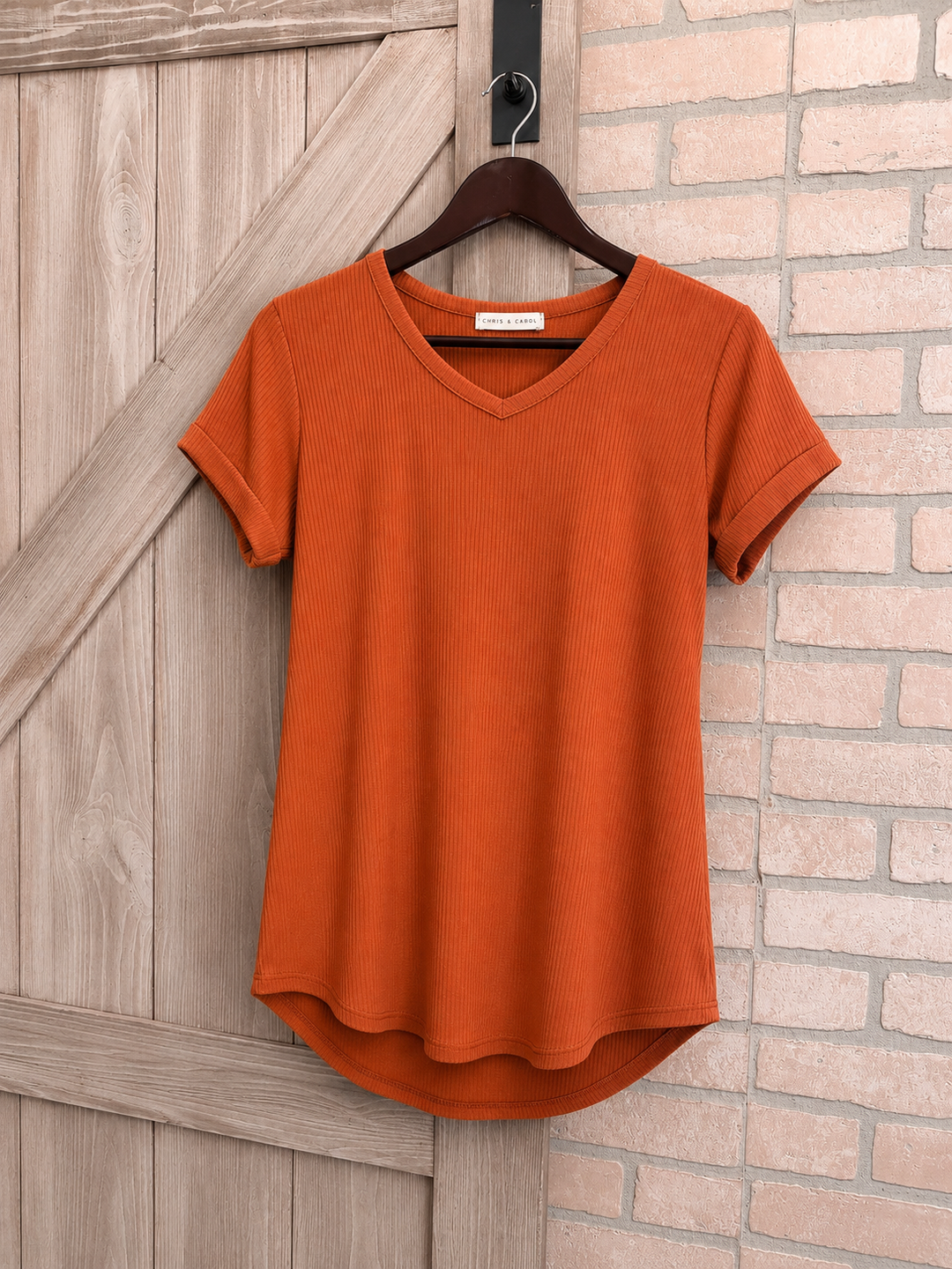 Rust Revival Ribbed V-Neck Tee