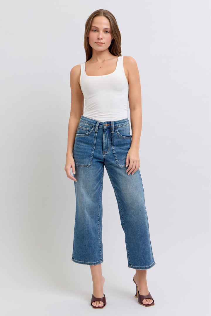 Judy Blue High Waist Utility Pockets Crop Wide Jean - Plus Size