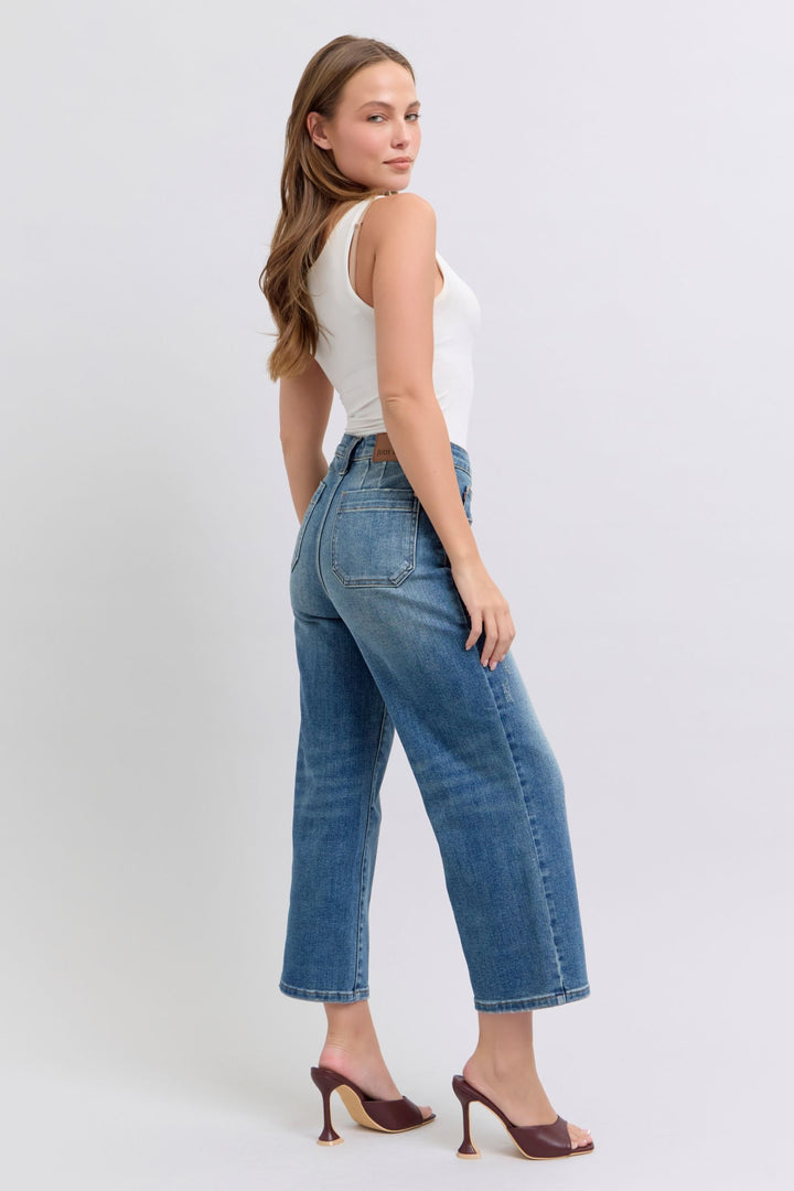 Judy Blue High Waist Utility Pockets Crop Wide Jean - Plus Size