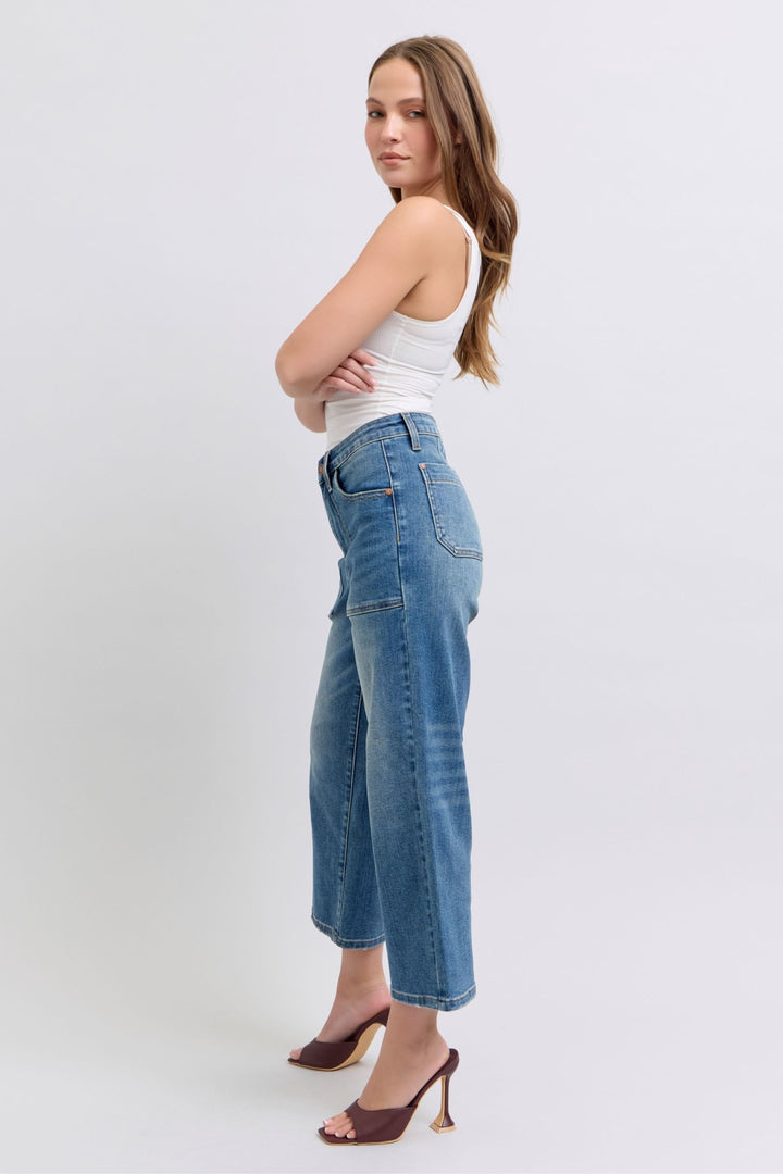Judy Blue High Waist Utility Pockets Crop Wide Jean - Plus Size