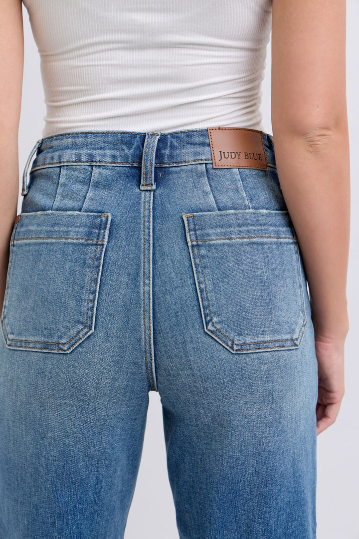 Judy Blue High Waist Utility Pockets Crop Wide Jean - Plus Size