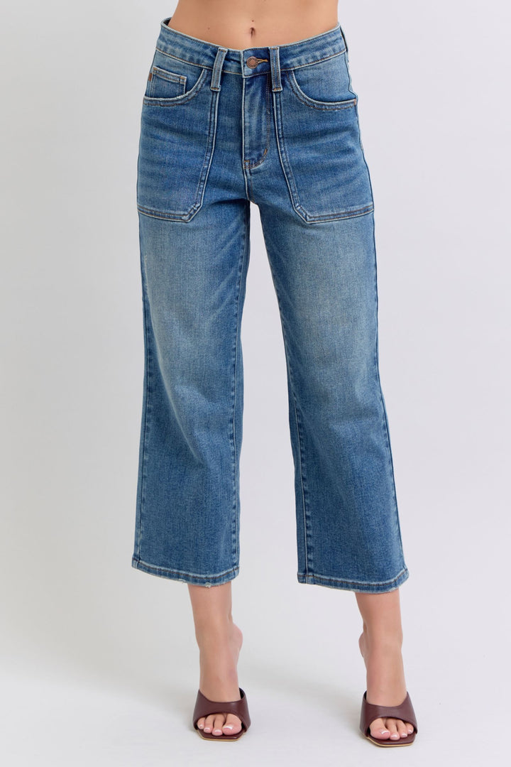 Judy Blue High Waist Utility Pockets Crop Wide Jean - Plus Size
