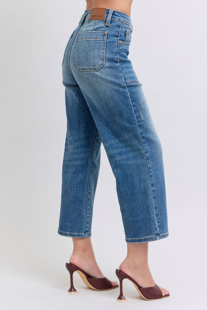 Judy Blue High Waist Utility Pockets Crop Wide Jean - Plus Size