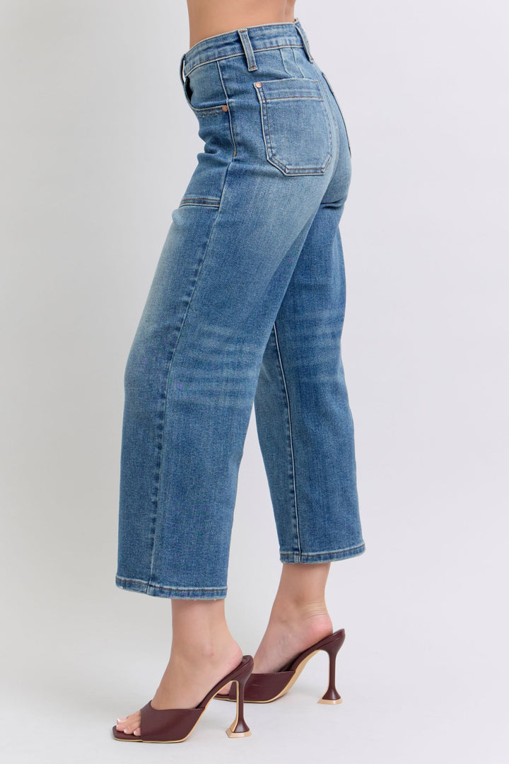 Judy Blue High Waist Utility Pockets Crop Wide Jean - Plus Size