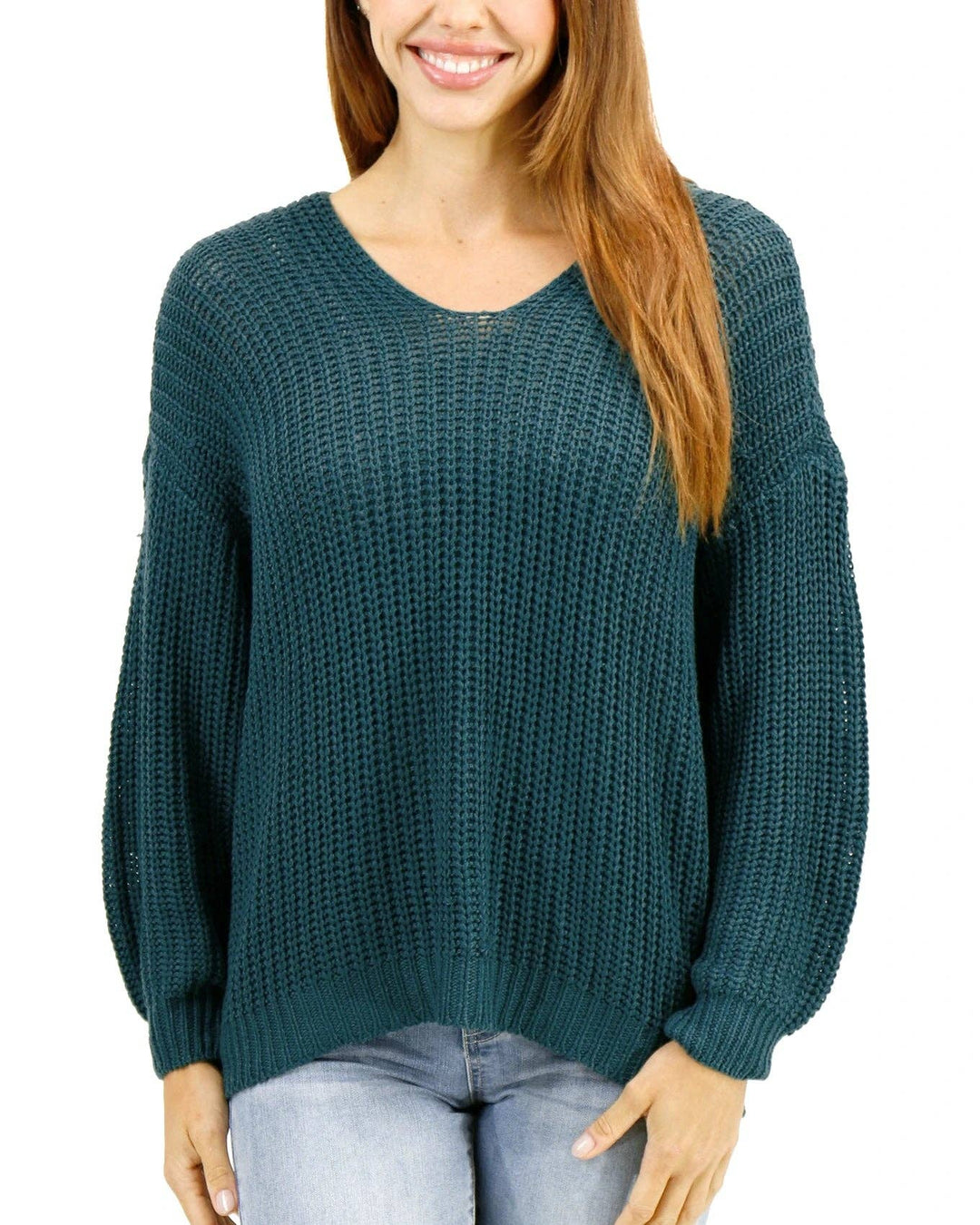 Grace and Lace Boyfriend FitBoyfriend Slouchy Knit Sweater in Blue Spruce