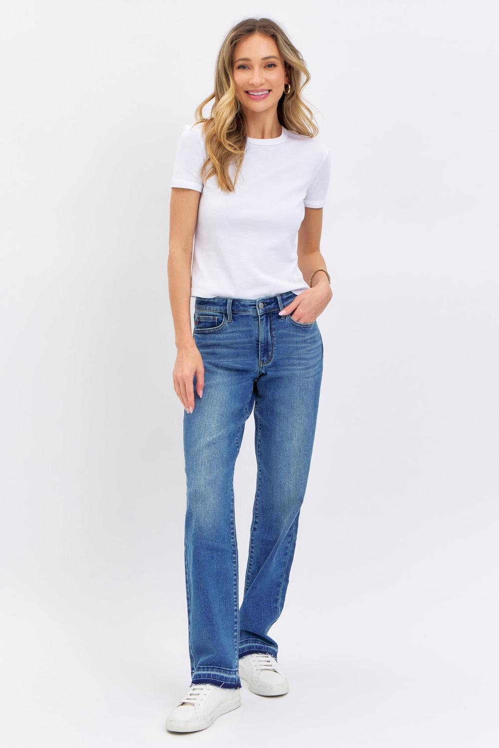 Judy Blue Mid Rise Release Hem Dad Denim Jeans