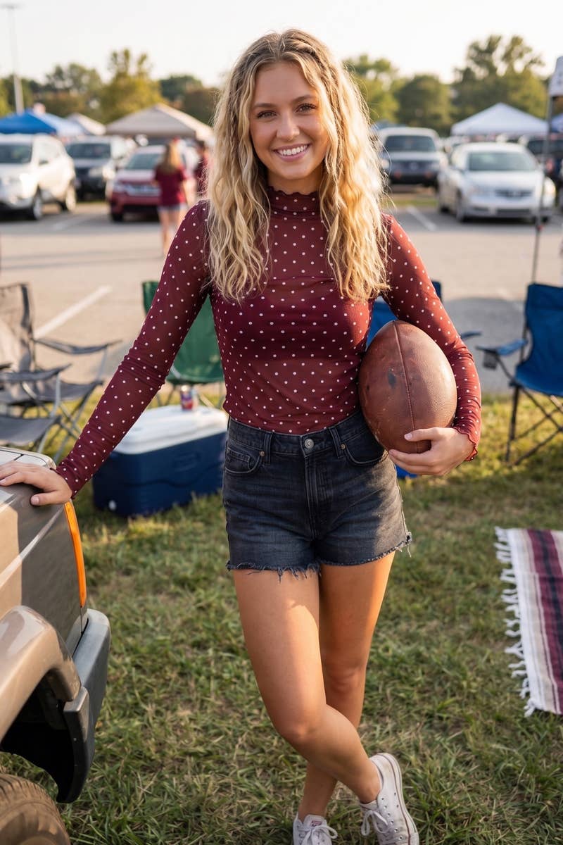 Gameday Ready Polka Dot Mesh Top - Red/Black