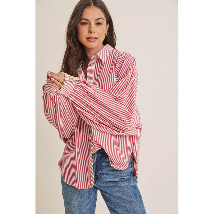 Between the Lines Button-Up - Brick Red