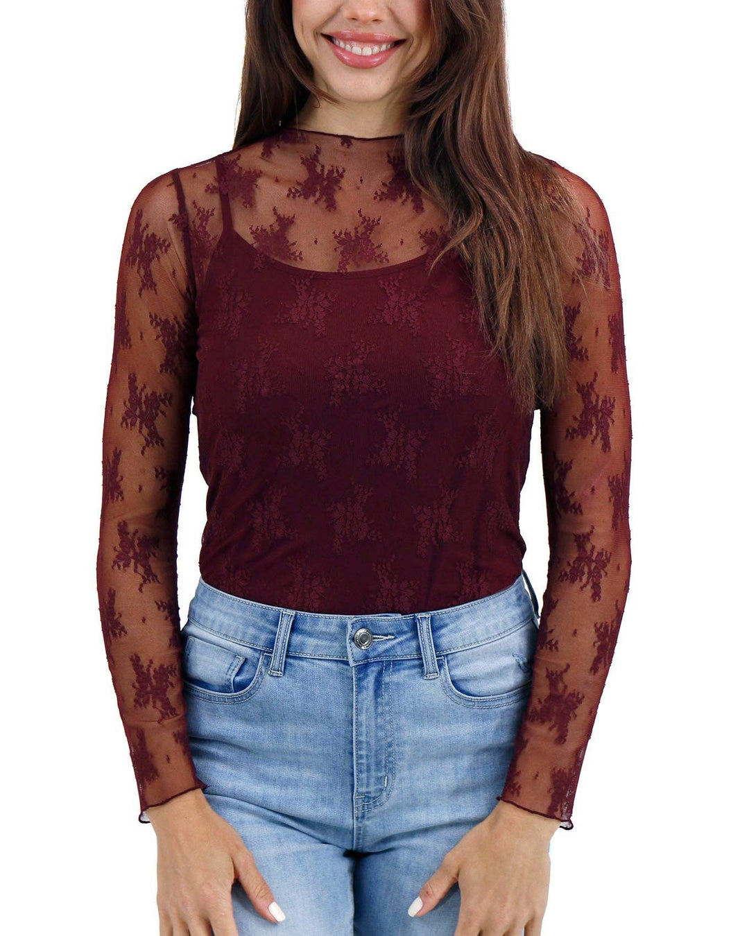 Lace Mesh Top In Port