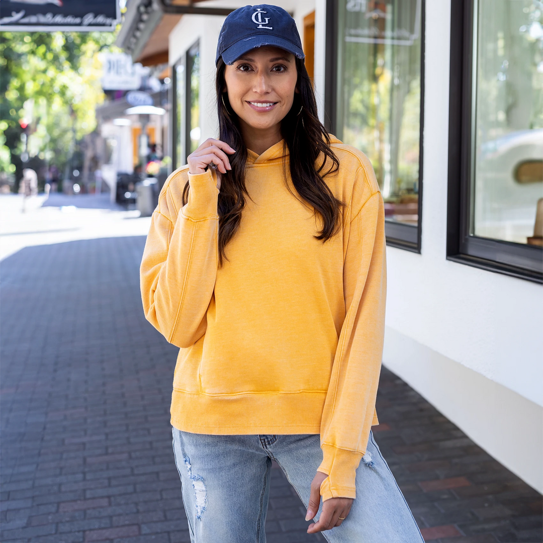 Vintage Washed Fleece Hoodie in Washed Mustard