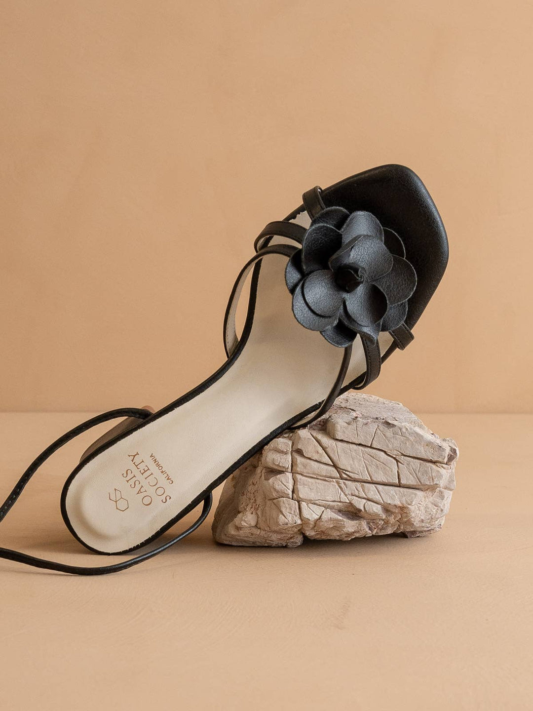The Roseville Black | Strappy Lace-Up Rose Heel