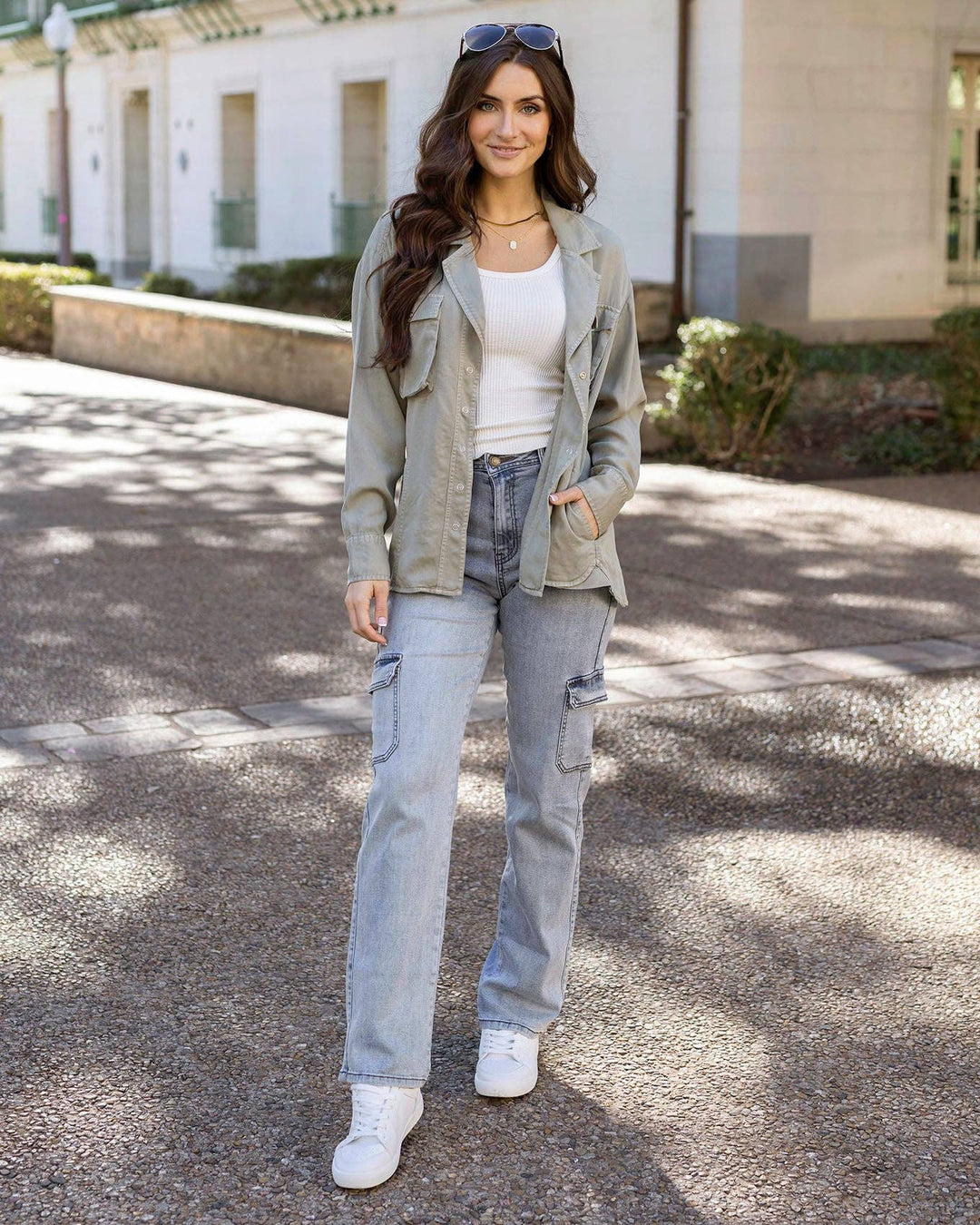 Grace and Lace Tencel™ Lyocell Utility Shirt Jacket in Sage