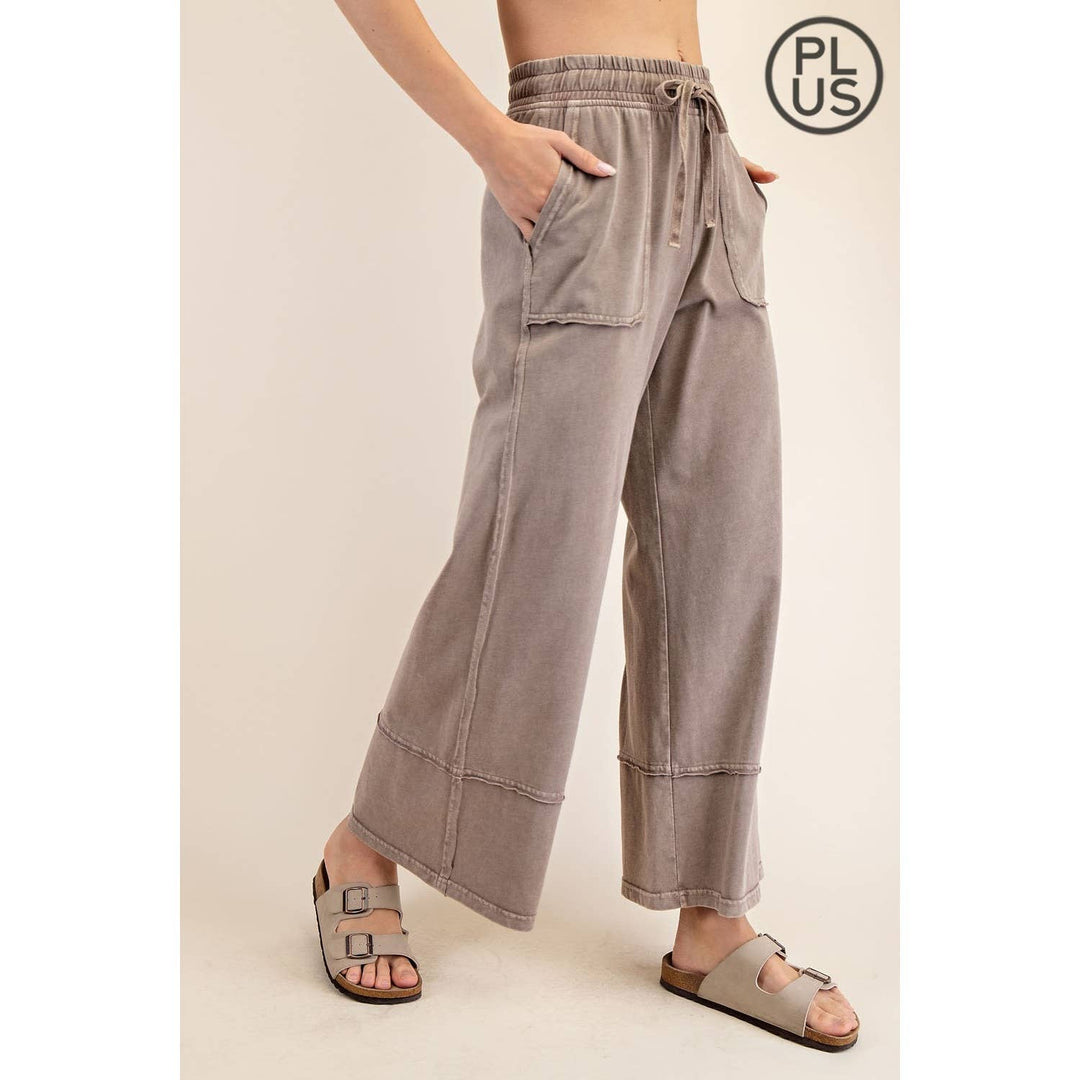 RAE MODE PLUS SIZE MINERAL WASHED WIDE LEG PANT - Dusty Blue