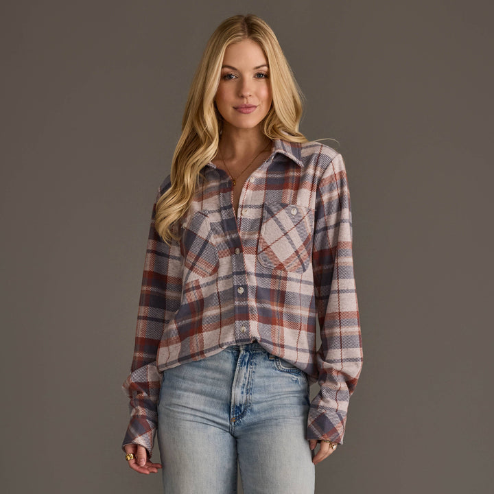 Plaid Weekend Button-Up - Dusty Blue/Tan