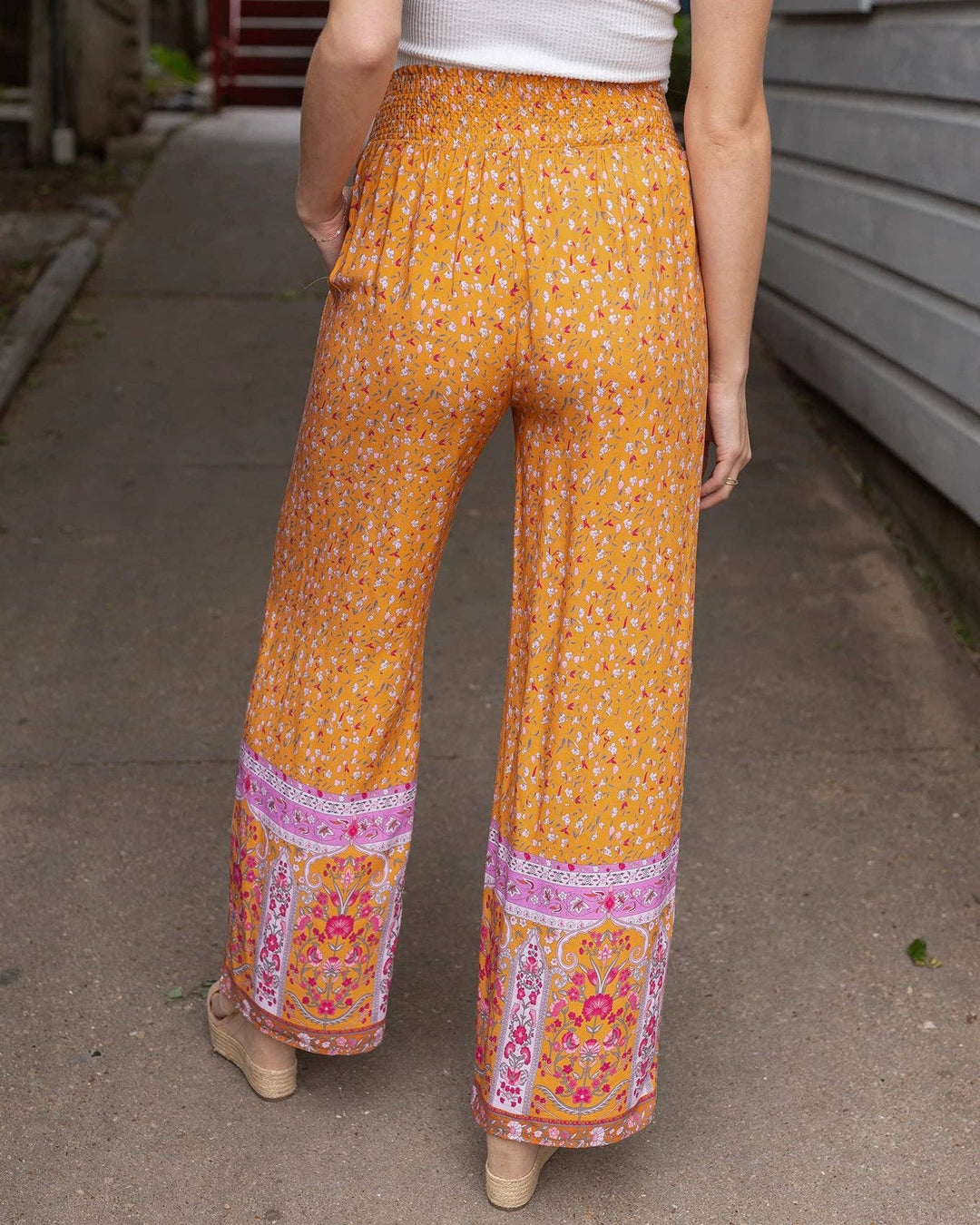 Grace and Lace Floral Print Wide Leg Pants in Mustard