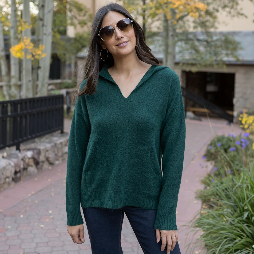 Grace and Lace So Soft Knit Sweater Hoodie in Deep Green