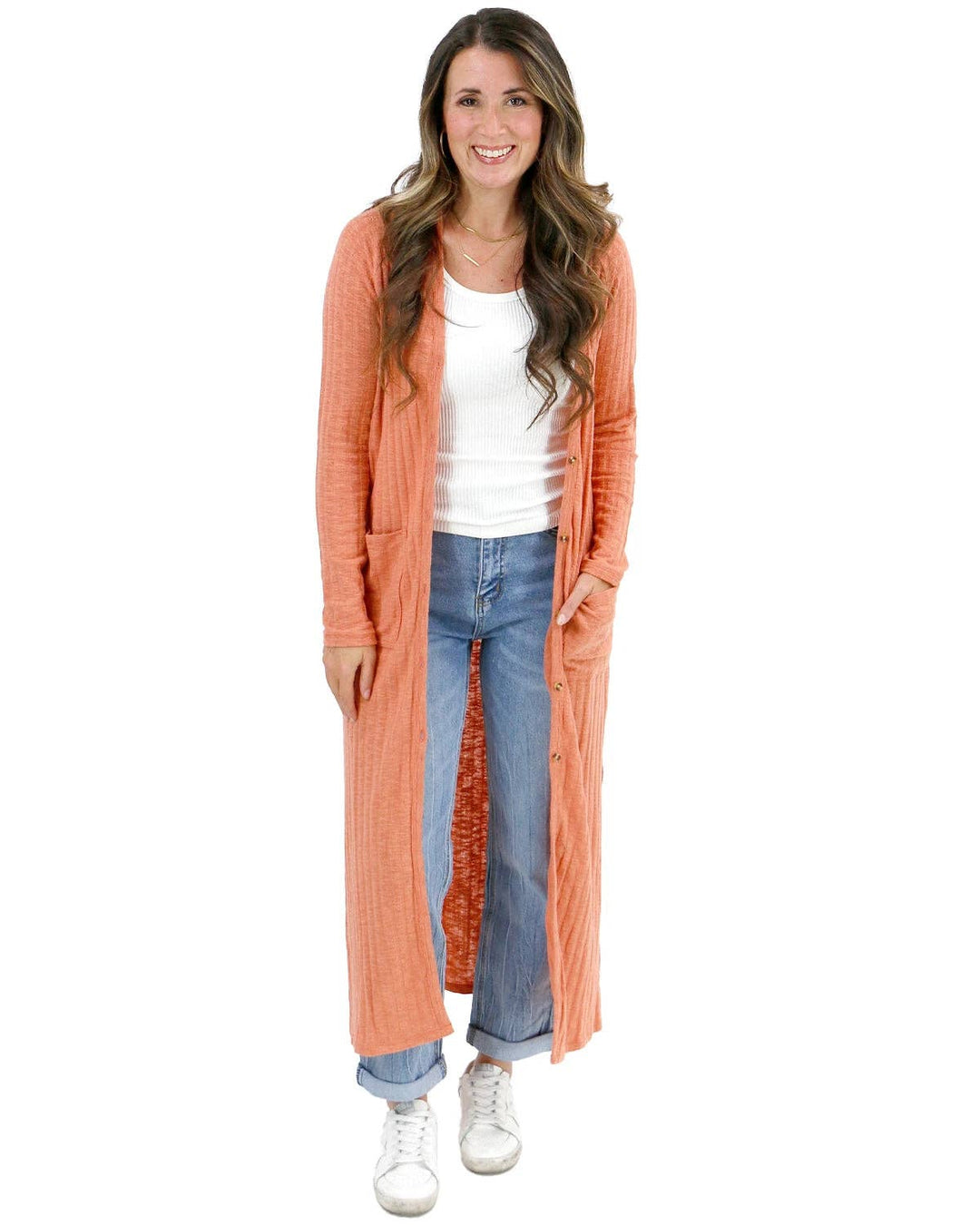 Ribbed Long Duster Cardigan in Sunset