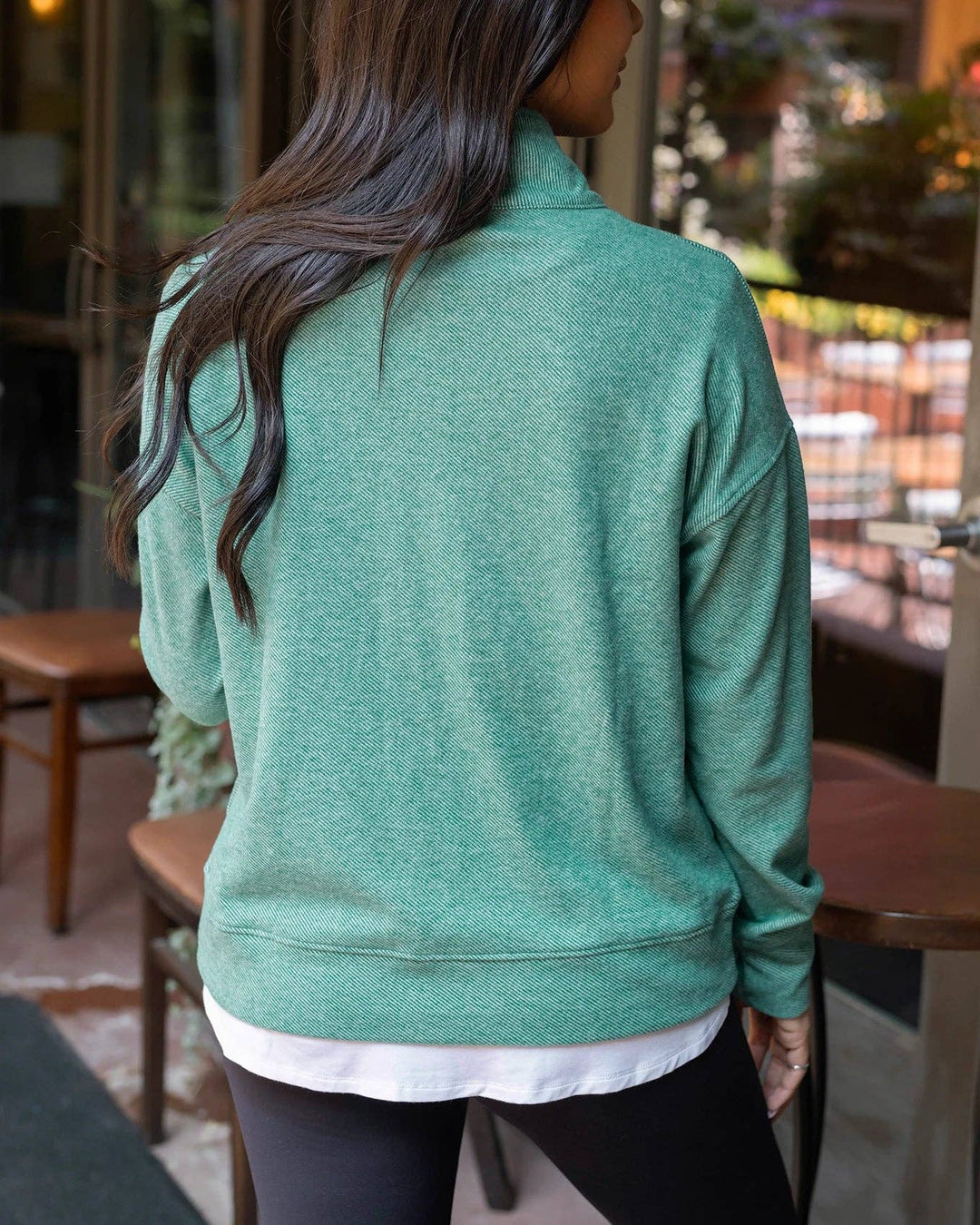 Grace and Lace Cool Day Quarter Zip Pullover in Glade Green