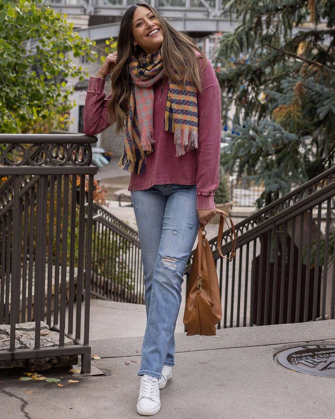 Grace and Lace Hideaway Thermal Pullover in Washed Berry