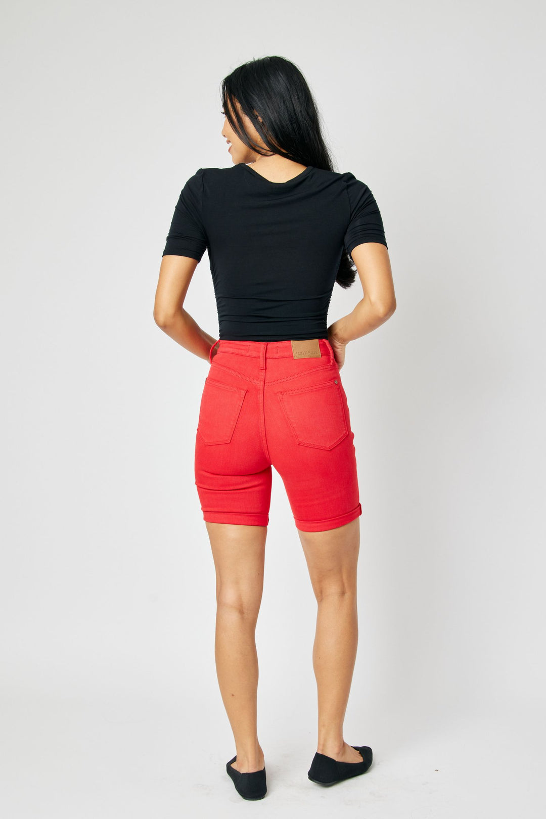Judy Blue High Waist Garment Dyed Tummy Control Bermuda Shorts - Red - Plus Size