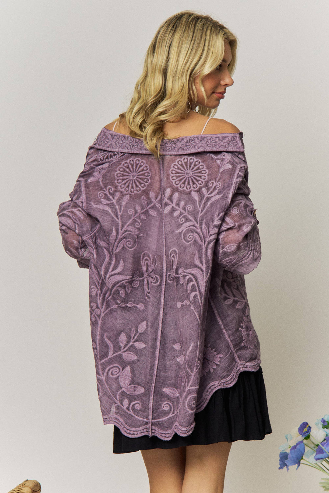 Wildflower Wanderer Mocha Button-Down Blouse