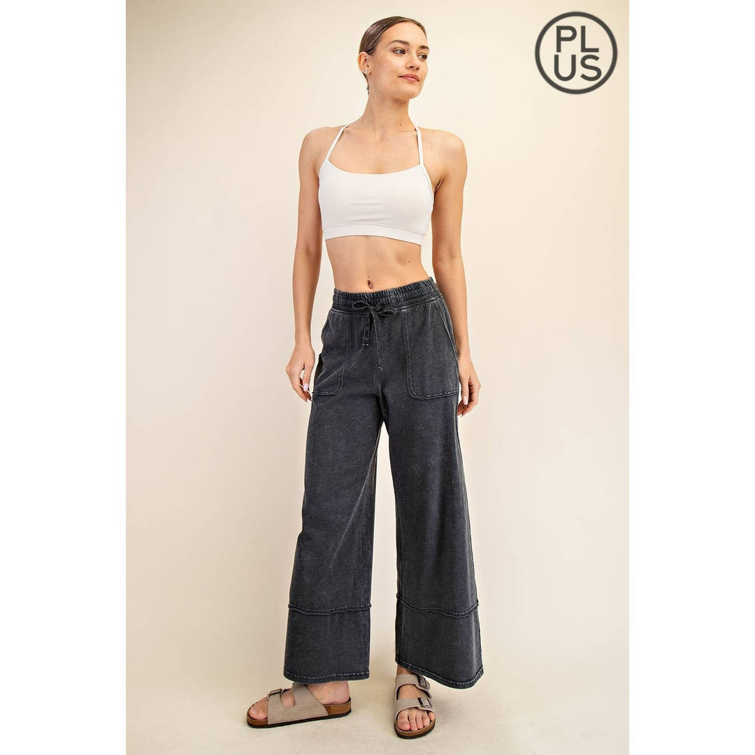 RAE MODE PLUS SIZE MINERAL WASHED WIDE LEG PANT - Dusty Blue