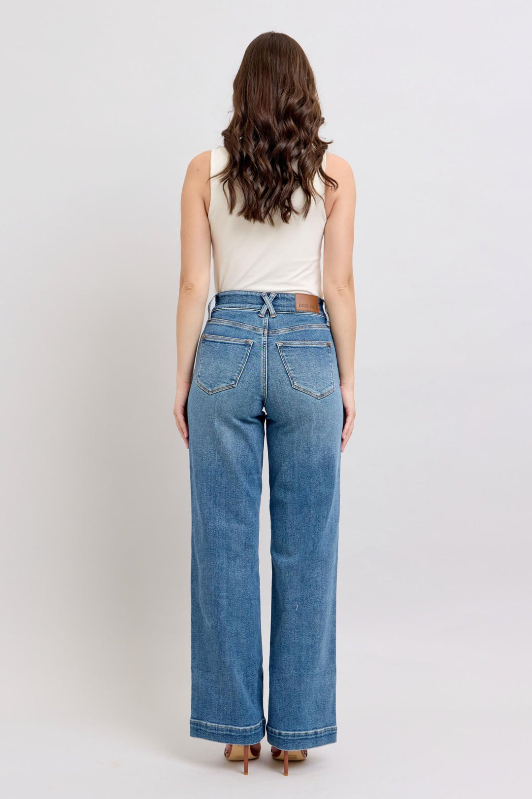 Judy Blue High Waist Star & Front Seam Detail Wide Leg Denim