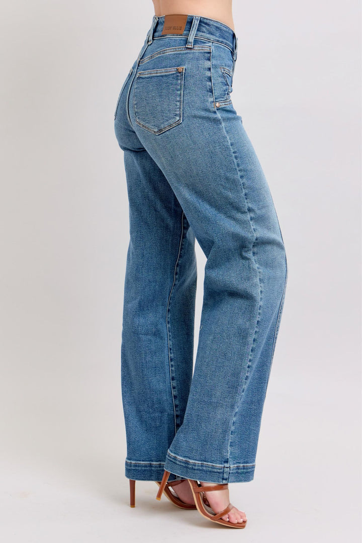 Judy Blue High Waist Star & Front Seam Detail Wide Leg Denim