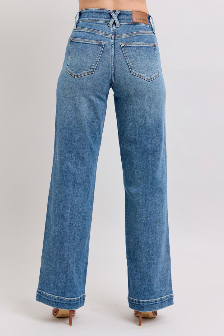 Judy Blue High Waist Star & Front Seam Detail Wide Leg Denim