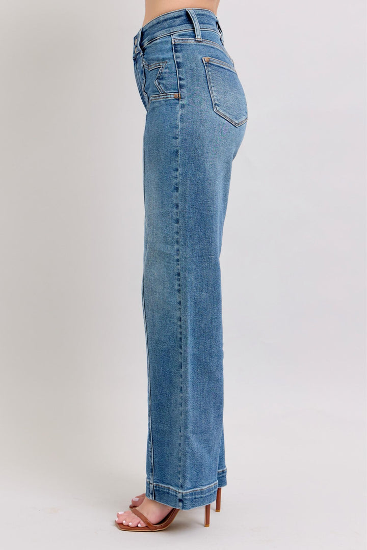 Judy Blue High Waist Star & Front Seam Detail Wide Leg Denim
