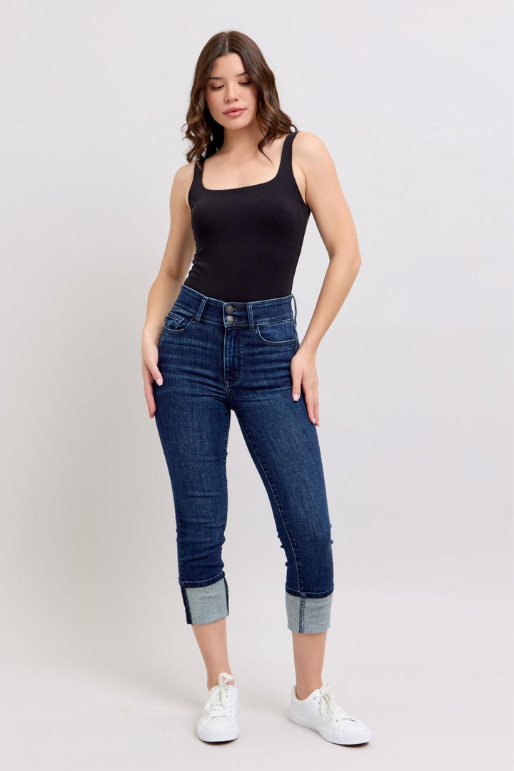 Judy Blue High Waist Double Waist Band Capri